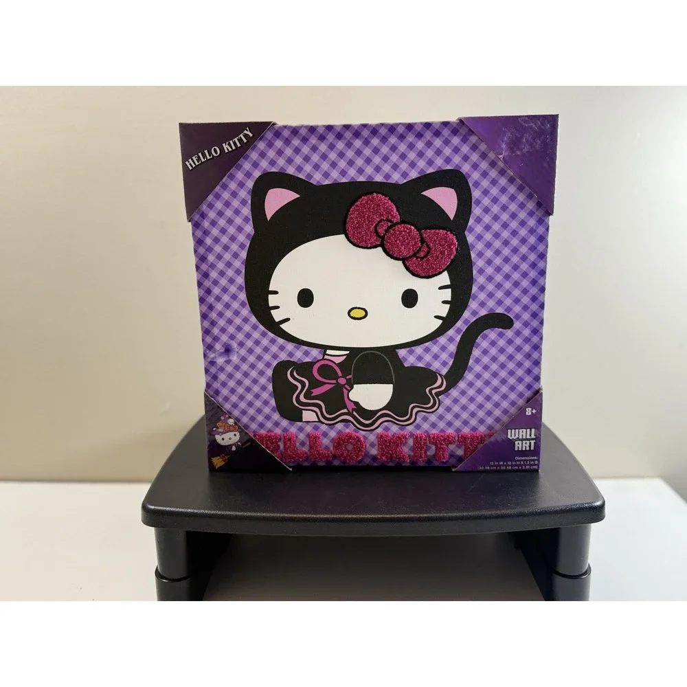 Sanrio Hello Kitty 12x12 Wall Art – Purple‎ Plaid Cat Costume w/ Glitter Bow